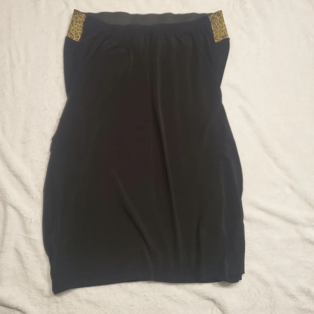 80s Black Strapless Dress with Leopard Print Accent - Picture 2 of 4